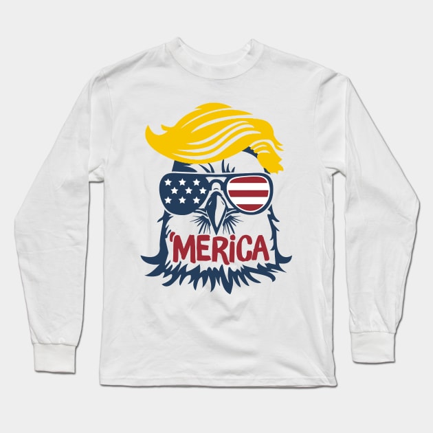 Donald Trump Eagle Merica Long Sleeve T-Shirt by Phylis Lynn Spencer